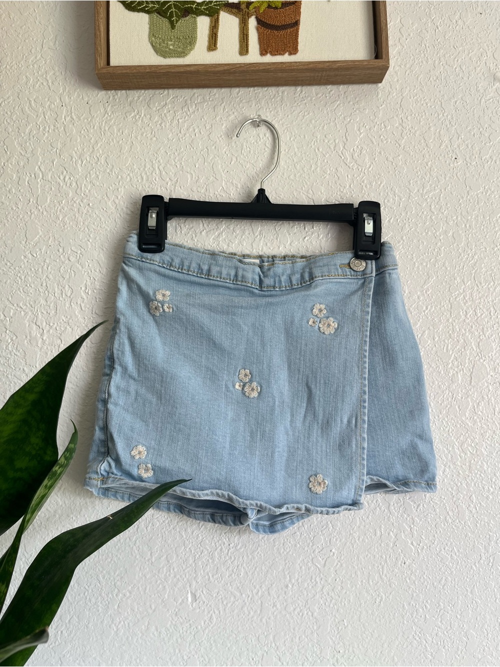 Carter's Light Blue Denim Floral Embroidered Skort-Shorts